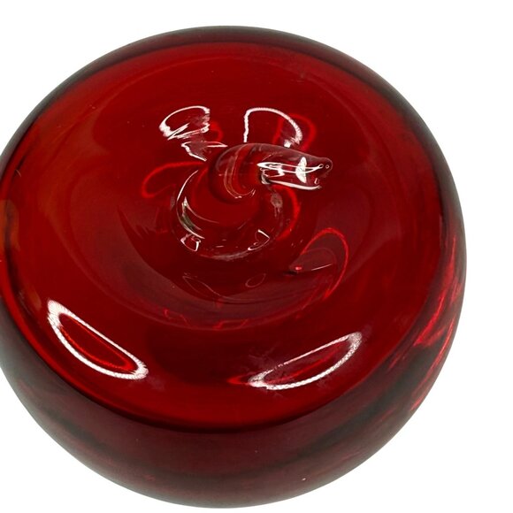 Handcrafted Red Glass Apple Paperweight With Clear Stem Decor - Picture 6 of 6
